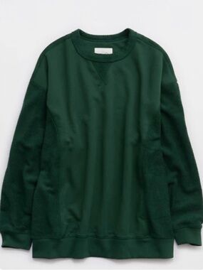 Aerie Tres Chic Chenille Sweatshirt Rugged Green Oversized XS